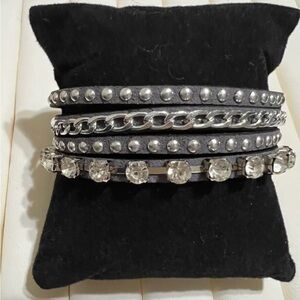 Chic Silver and Black Studded Bracelet
